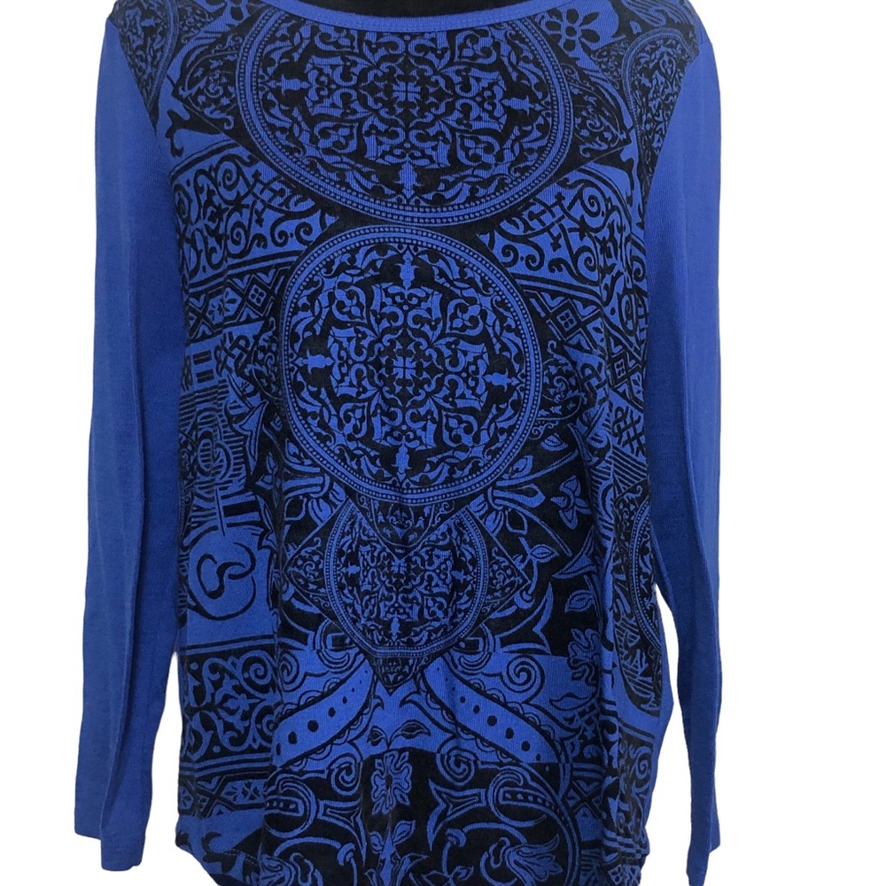 Onque Casual Royal Blue Celtic Print Blouse size XL - Picture 2 of 10